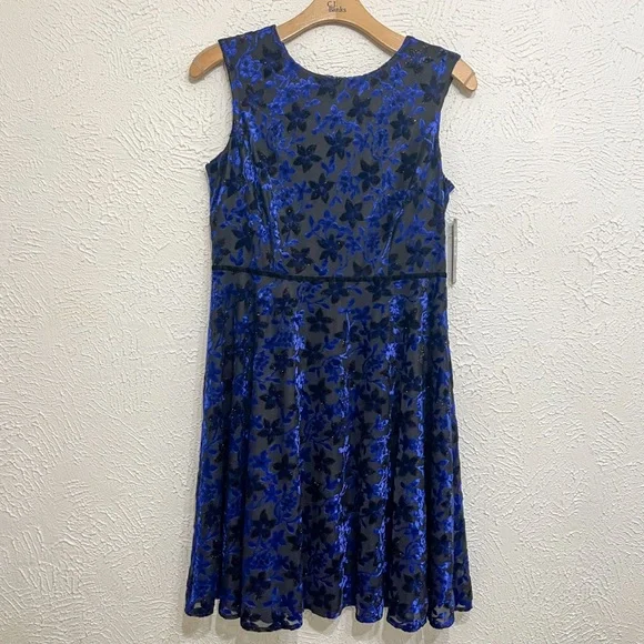 Tahari ASL | Dresses | Tahari Asl Black Blue Fairy Fantasy Sparkle Floral  Velour Fit Flare Dress 4 | Poshmark